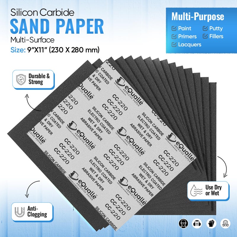 eQualle 600 Grit Sandpaper Sheets, 50-Pack, 9x11 in - High-Performance Sandpaper for Smooth Sanding, Furniture Refinishing, Car Polishing, and Metal | Papel de Lija 600 para Pulido de Superficies y Muebles - Image 2